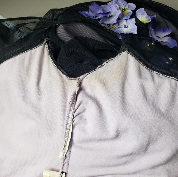 Tadashi for Cache Maxi Dress 90's Y2K Vtg Mesh Applique 3D Pansies Column Whims - Picture 16 of 17